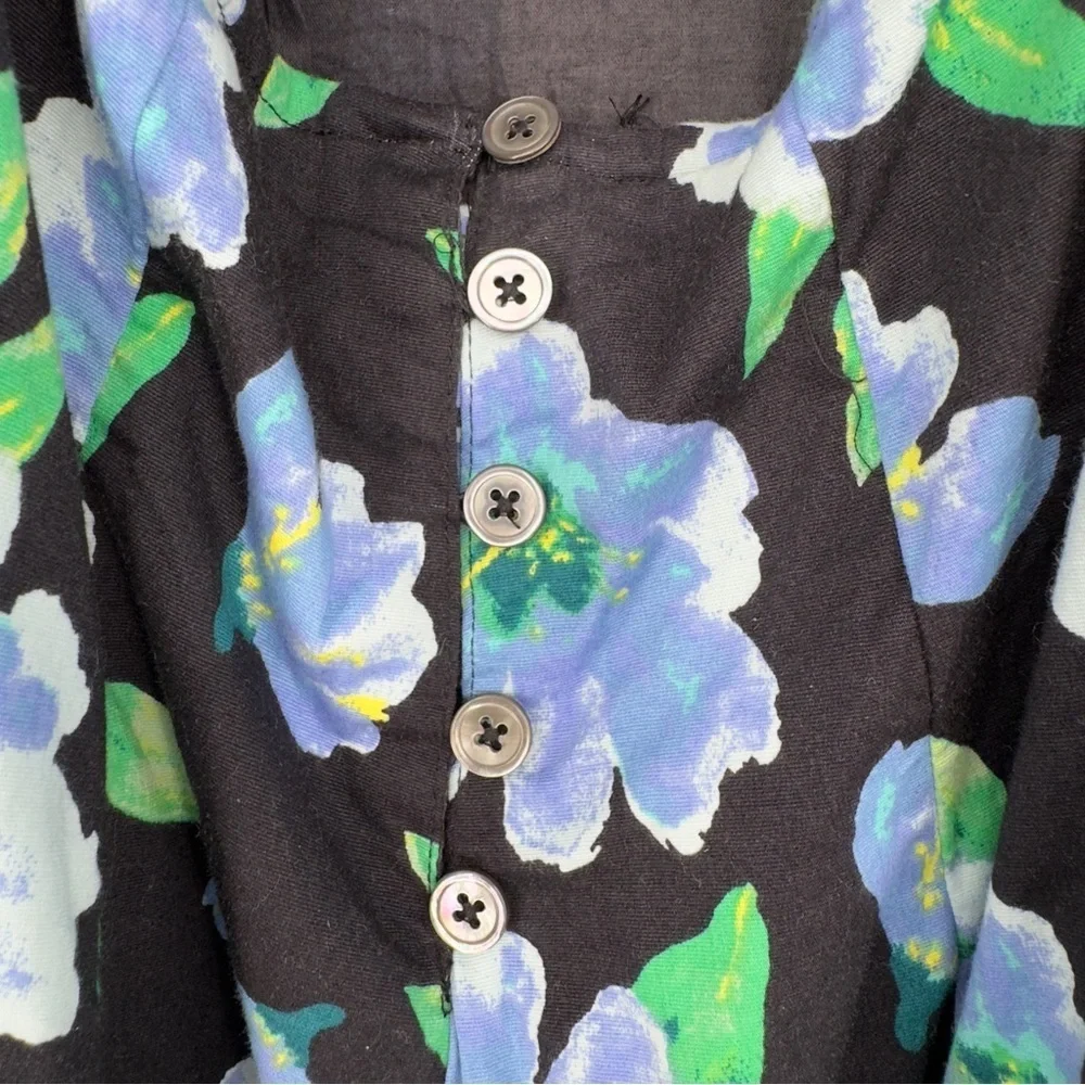 Free People Women’s Finer Things Floral Print A-Line Midi Dress Black Blue Small